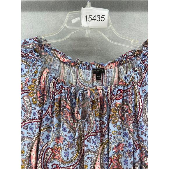 Talbots Shirt Womens Sz XLP Petite Blue Red Tunic Ruffle Tie Neck Lightweight - Picture 11 of 11